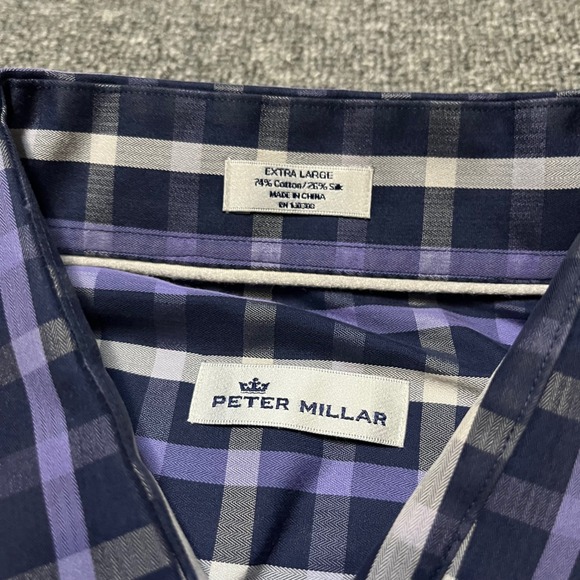 Peter Millar Mens XL Purple Plaid Button Shirt Long‎ Sleeve Cotton Silk Blend - Picture 4 of 8